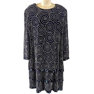Carina Vintage Elegant Beaded  Navy Swirl Dress New With Tags